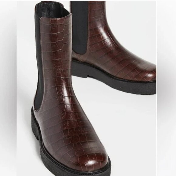 STAUD PALAMINO BOOT BROWN MAHOGANY CROC EMBOSSED sz 40 - Picture 4 of 7